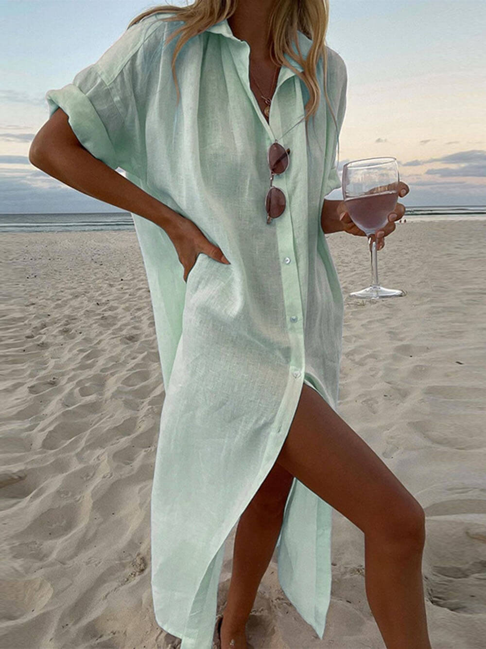 Elize | Minimalist Maxi Shirt Dress with Buttons