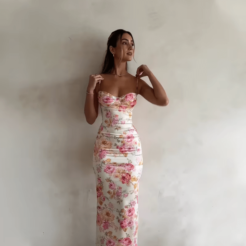 Beau | Gėlių Raštuota Vasaros Maxi Suknelė