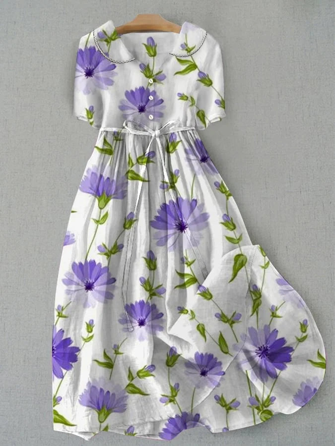 SARAH | Vintage Gėlėta Suknelė su Juosmens Raiščiu